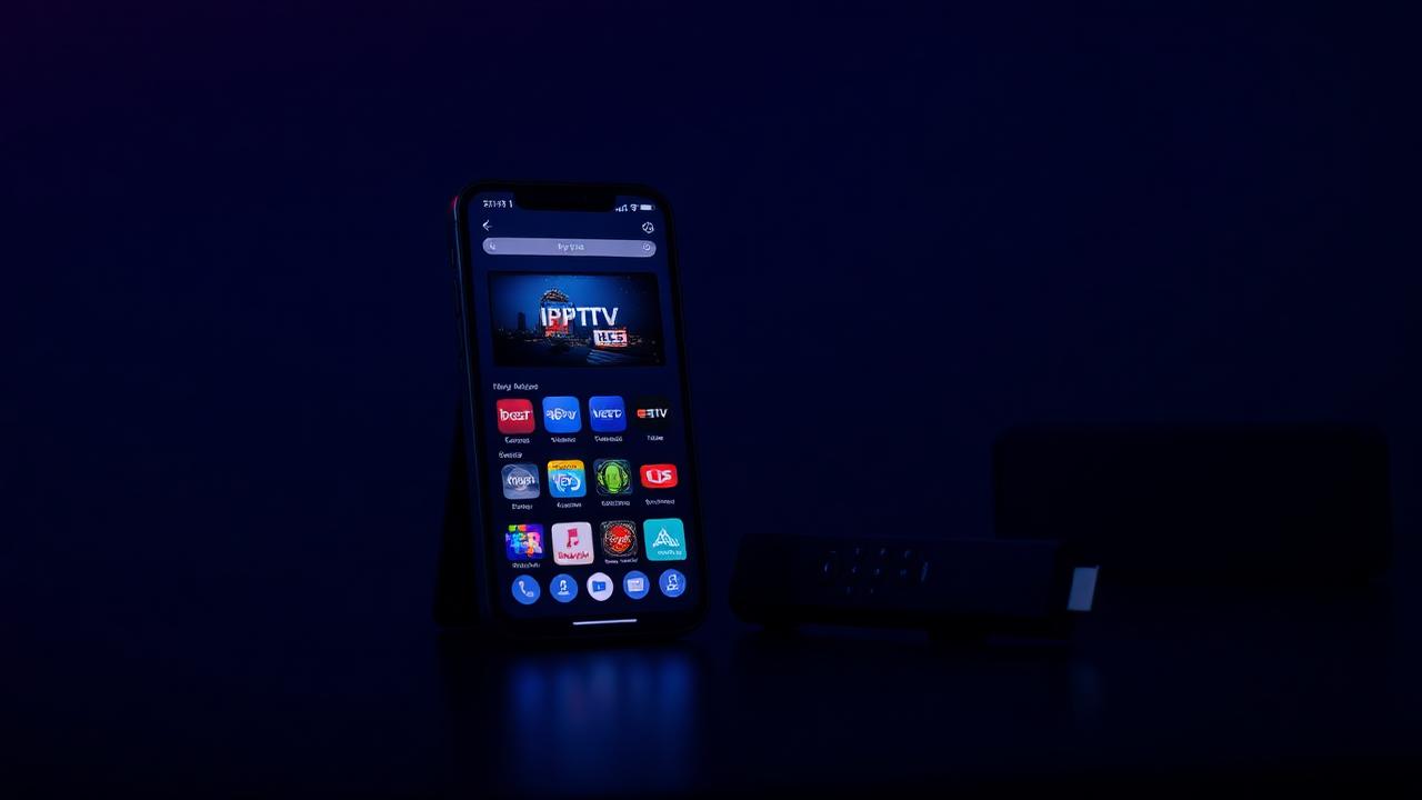 IPTV Smarters Pro app på smartphone bredvid TV-fjärrkontroll